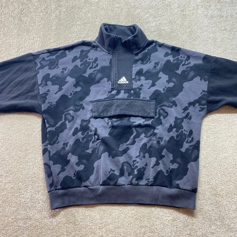 Adidas Sweatshirt Men Medium Camo Quarter‎ Zip Pullover Activewear